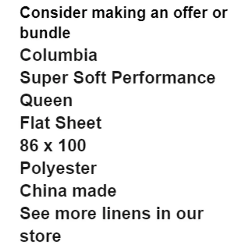 Columbia Super Soft Performance Queen Flat Sheet 86 x 100 Durable High Quality